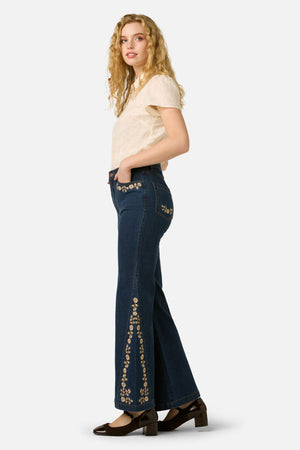 Princess Highway - Luxe Fleur Embroidered Jean - blue-denim