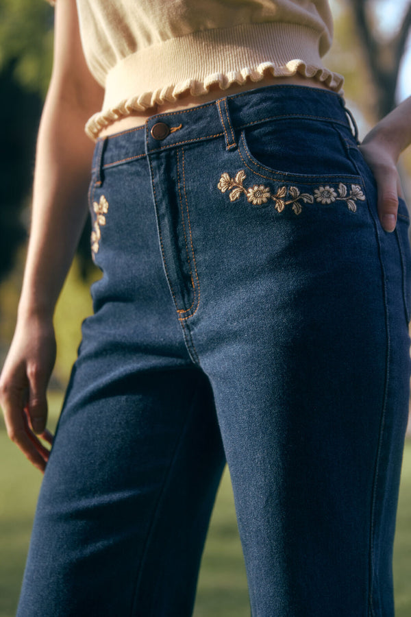 Princess Highway - Luxe Fleur Embroidered Jean - blue-denim