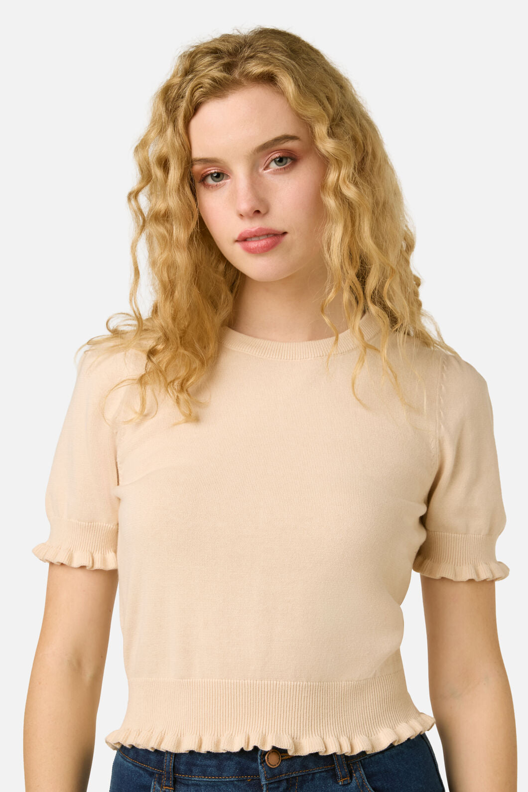 Princess Highway - Zoe Ruffle Knit Top - cream