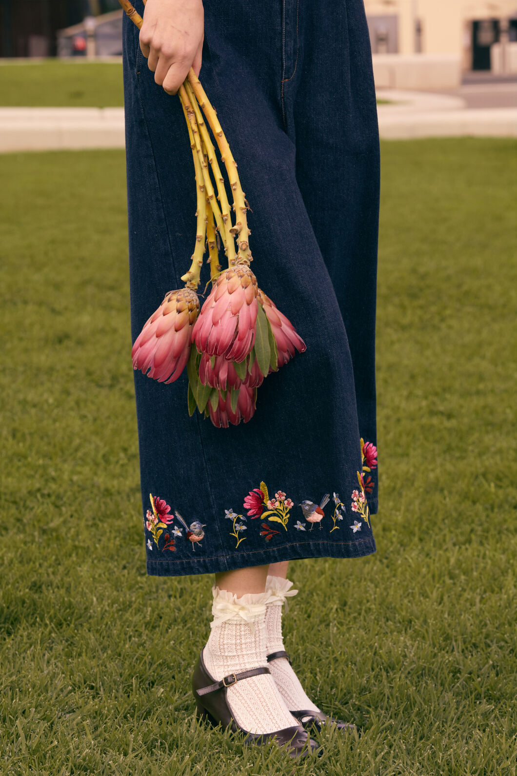 Princess Highway - Wren Embroidered Denim Culotte - dark-denim