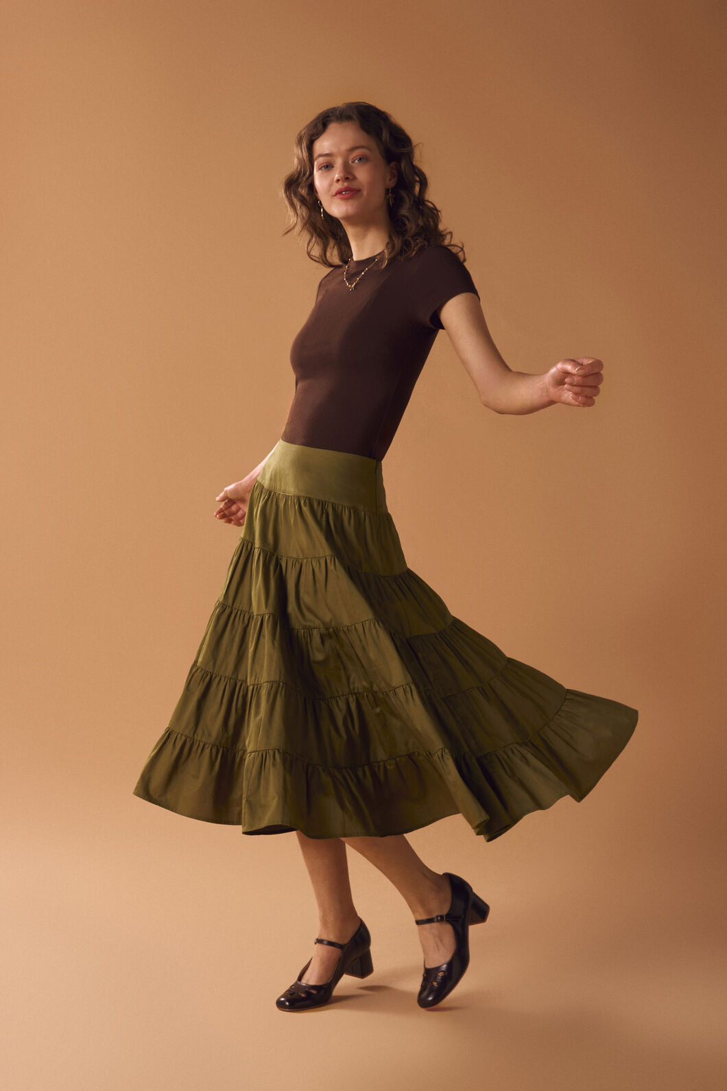 Princess Highway - Gillie Tiered Midi Skirt - olive