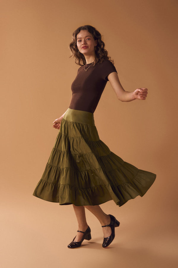 Princess Highway - Gillie Tiered Midi Skirt - olive