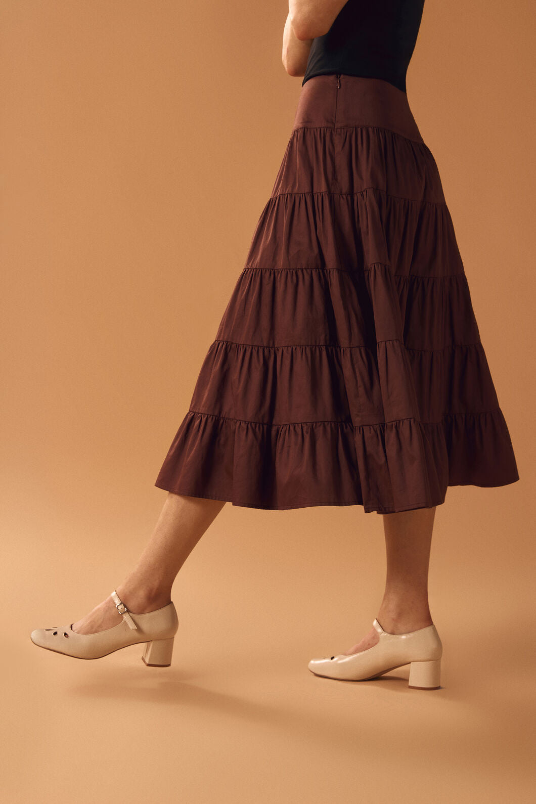Princess Highway - Gillie Tiered Midi Skirt - chocolate