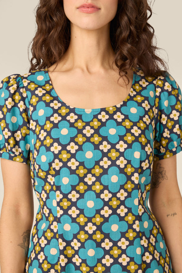 Princess Highway - Mimi Retro Puff Sleeve Dress - navy