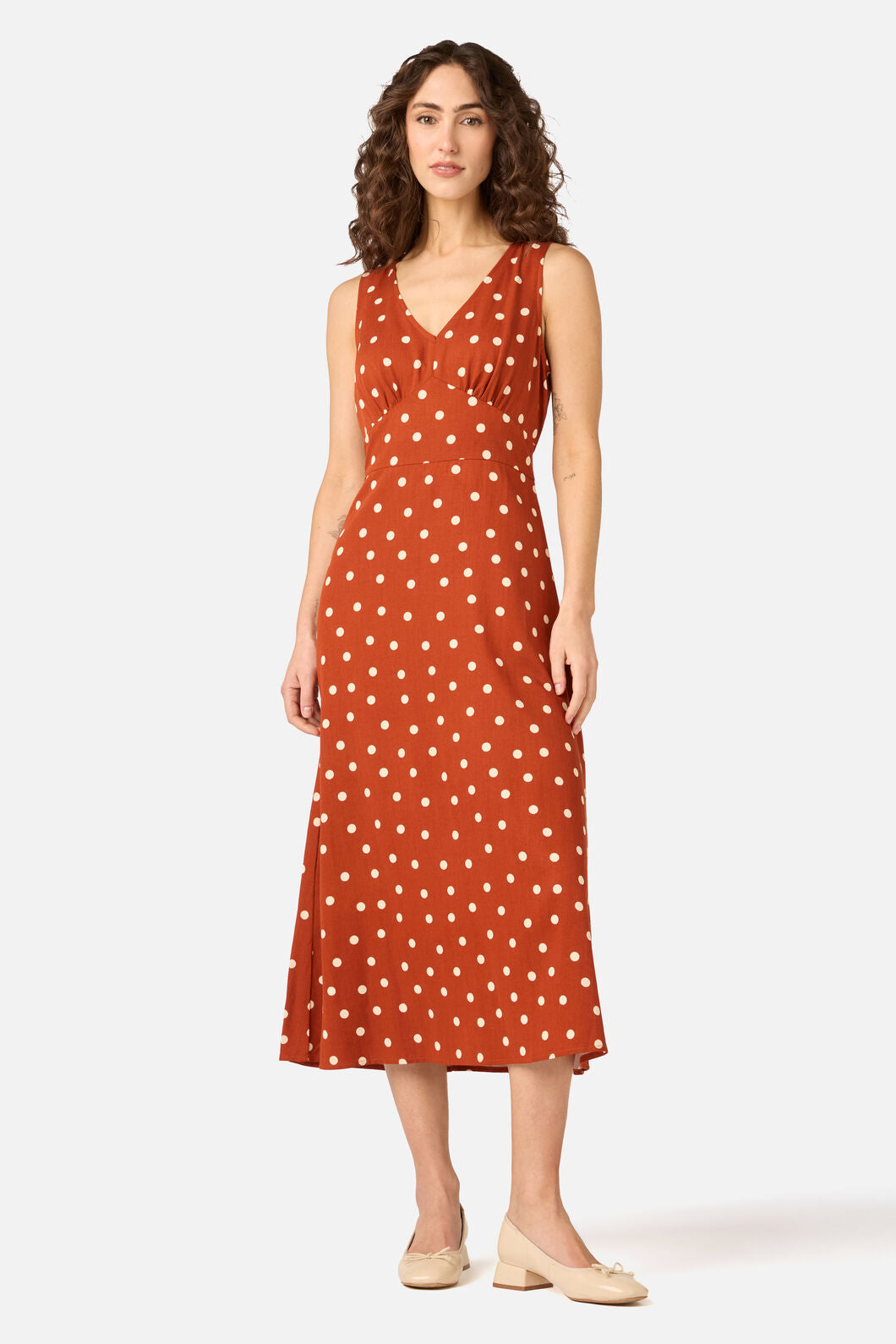 Princess Highway - Kelly Polka Dot Midi Dress - rust