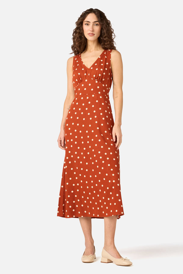 Princess Highway - Kelly Polka Dot Midi Dress - rust