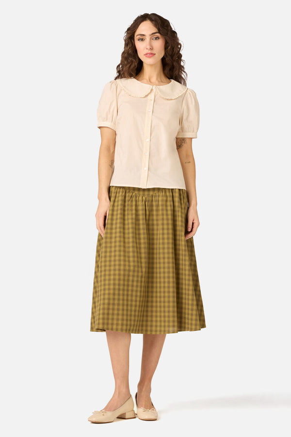 Princess Highway - Billie Check Yoke Midi Skirt - olive