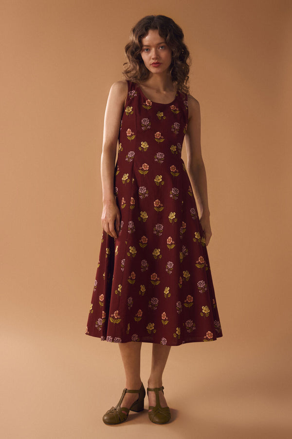 Princess Highway - Meika 90S Flower Midi Dress - rust