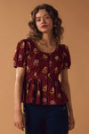 Princess Highway - Meika 90s Flower Peplum Top - rust