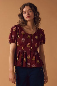 Princess Highway - Meika 90s Flower Peplum Top - rust