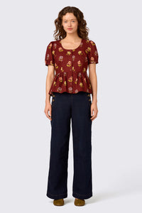 Princess Highway - Meika 90s Flower Peplum Top - rust