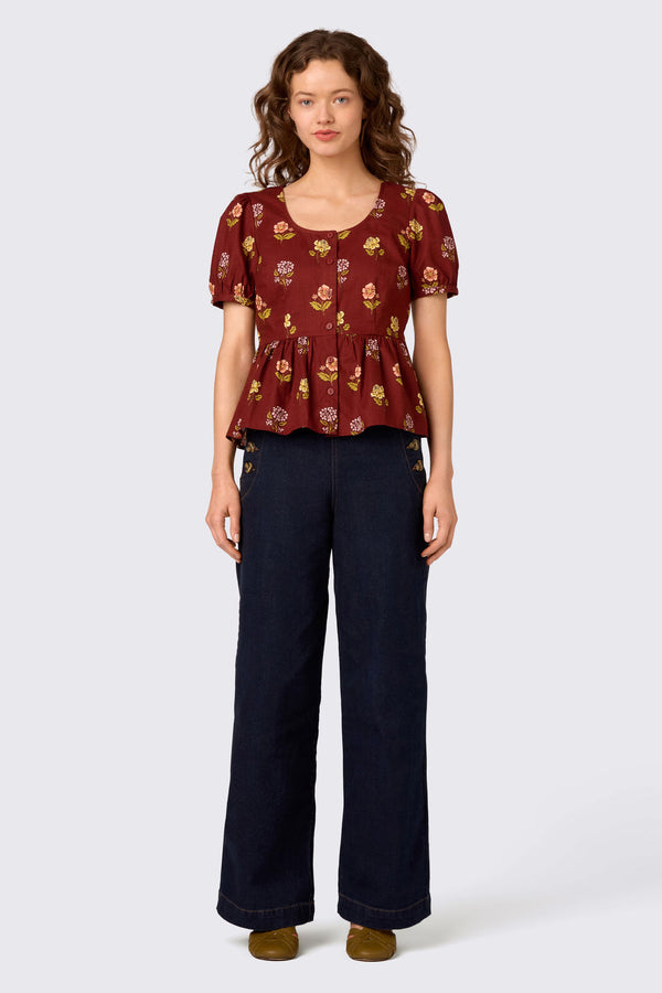 Princess Highway - Meika 90s Flower Peplum Top - rust