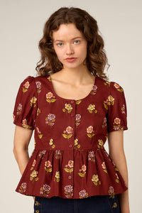 Princess Highway - Meika 90s Flower Peplum Top - rust