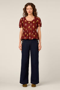 Princess Highway - Meika 90s Flower Peplum Top - rust