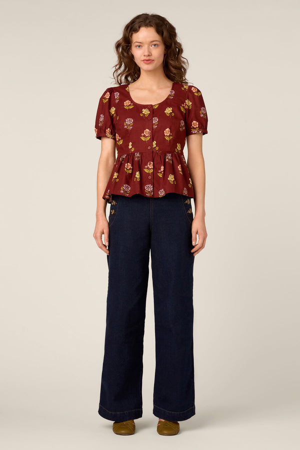 Princess Highway - Meika 90s Flower Peplum Top - rust