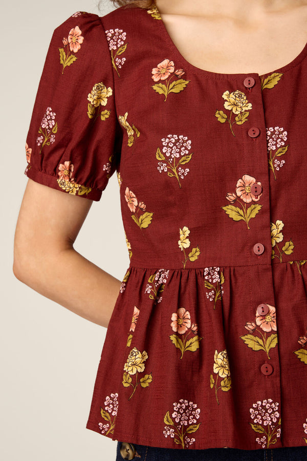 Princess Highway - Meika 90s Flower Peplum Top - rust