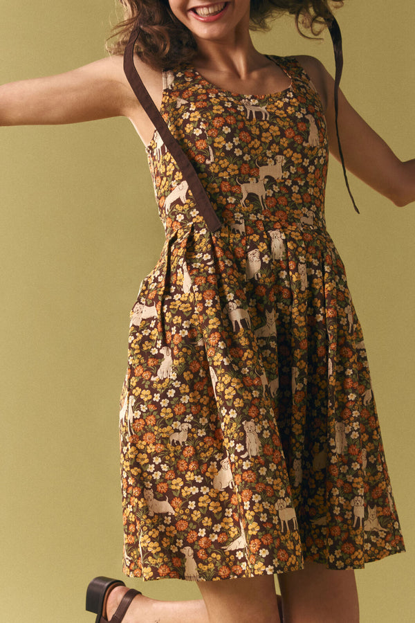 Princess Highway - Dogs & Flowers Sun Dress - chocolate