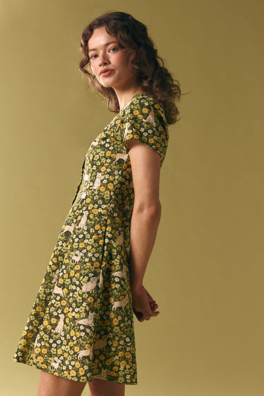 Princess Highway - Dogs & Flowers Mini Dress - green