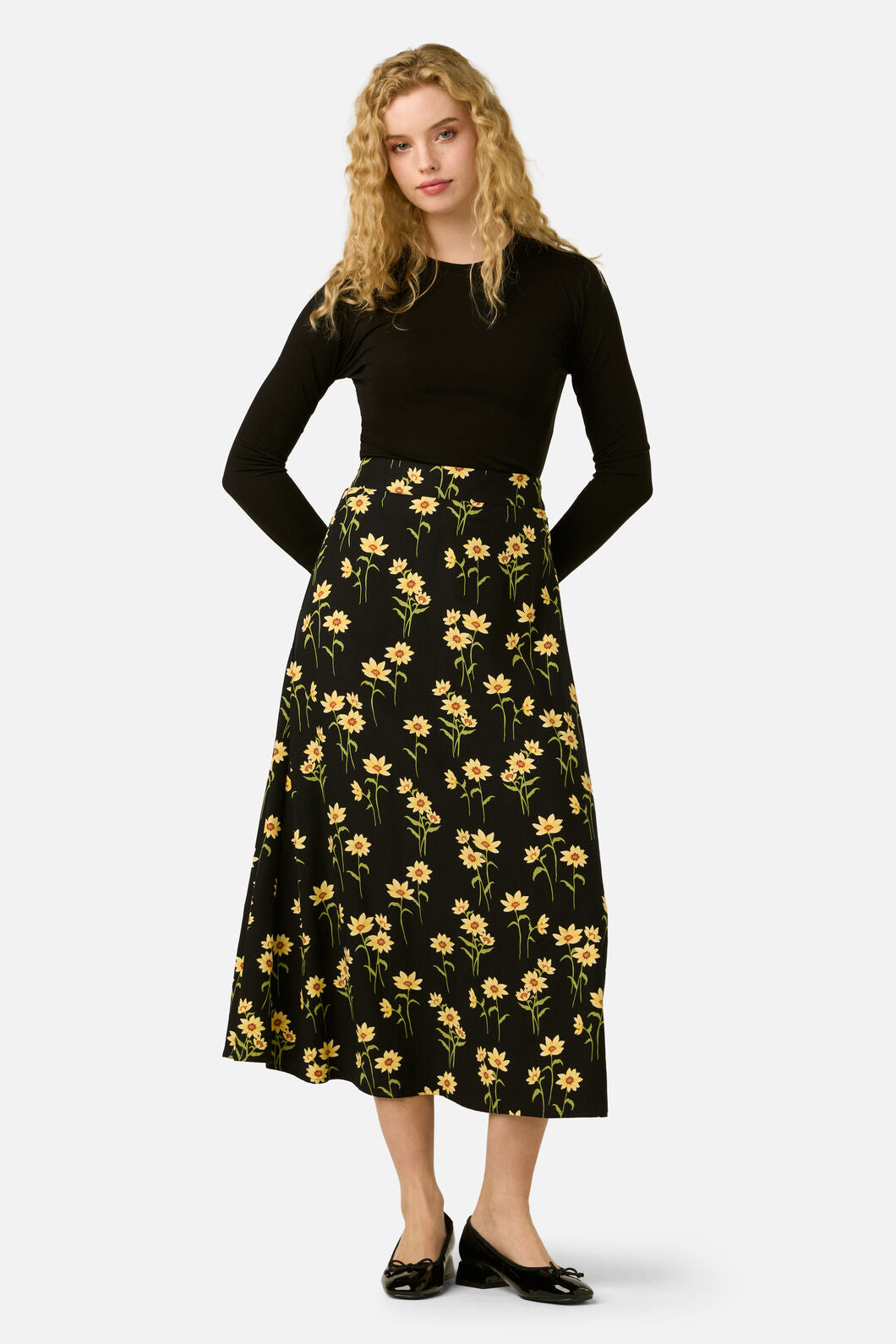 Princess Highway - Goldie Daisy Midi Skirt - black