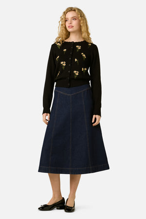 Princess Highway - Daisy Embroidered Cardigan - black