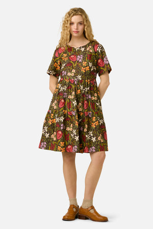 Princess Highway - Mira Native Flora Smock Dress - chocolate