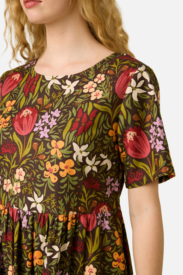 Princess Highway - Mira Native Flora Smock Dress - chocolate