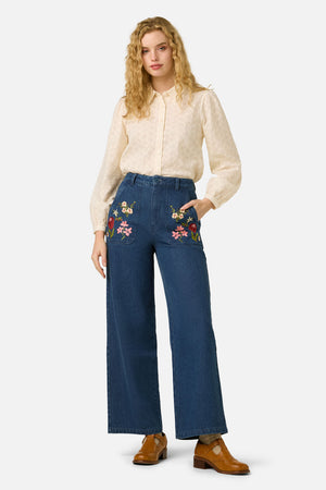 Princess Highway - Native Flora Embroidered Jean - blue-denim