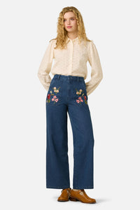 Princess Highway - Native Flora Embroidered Jean - blue-denim