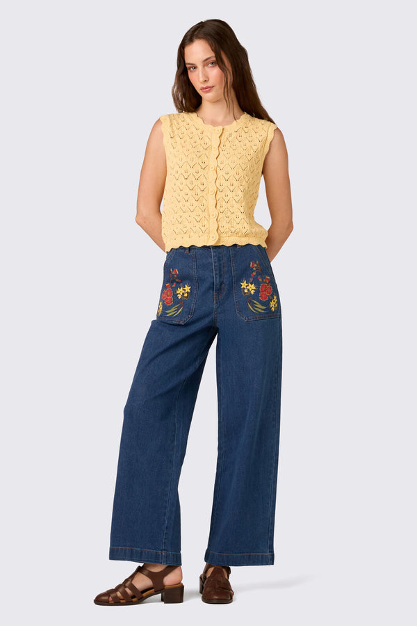 Princess Highway - Gumnut Flora Embroidered Jean - blue-denim