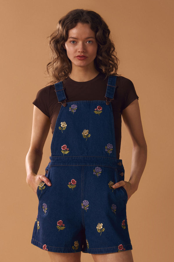 Princess Highway - Meika Flora Short Overall - blue-denim