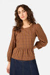 Princess Highway - Billie Check Peplum Top - chocolate