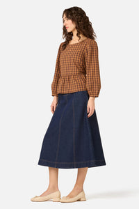 Princess Highway - Billie Check Peplum Top - chocolate
