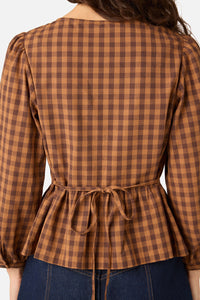 Princess Highway - Billie Check Peplum Top - chocolate