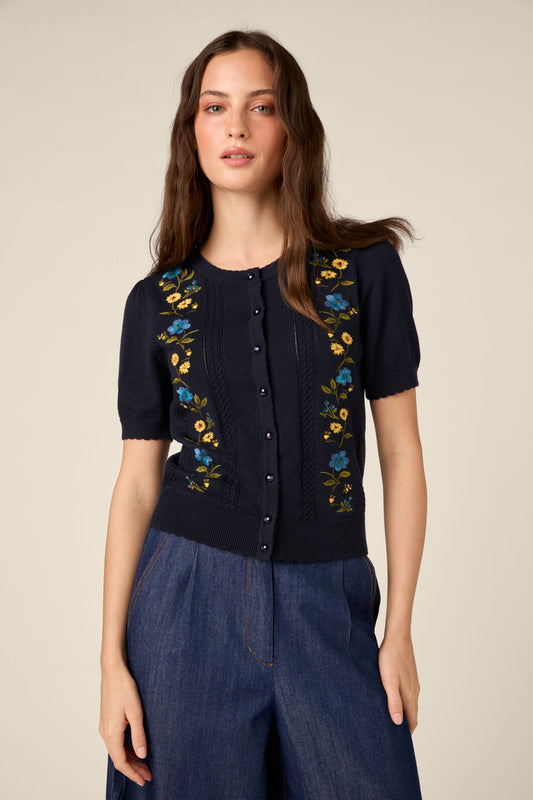 Princess Highway - Chloe Embroidered Cardigan - navy