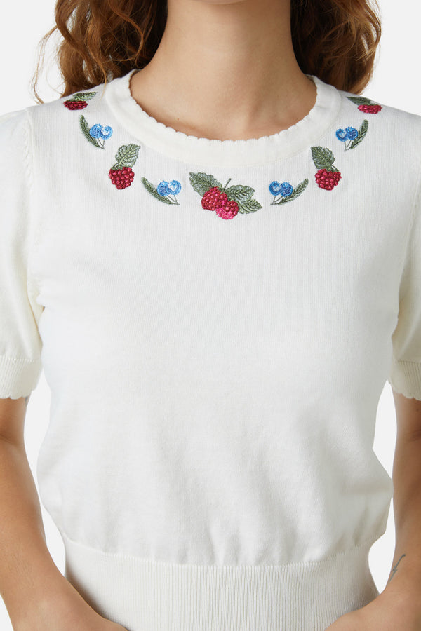 Princess Highway - Berry Sweet Emb Knit Top - cream