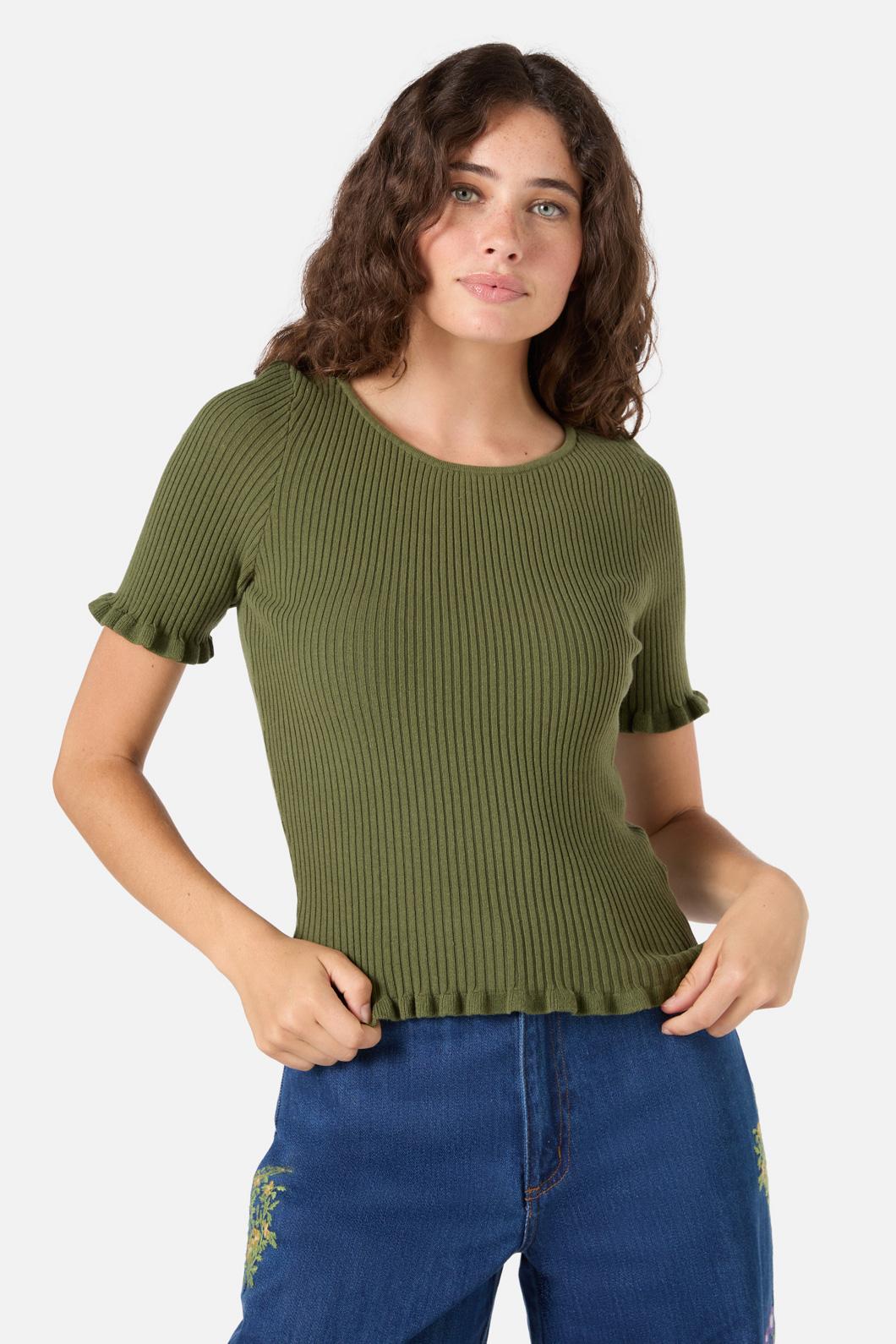 Maya Ruffle Rib Knit Top – Dangerfield NZ