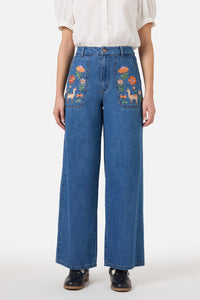 Princess Highway - Llama Embroidered Denim Jean - blue-denim