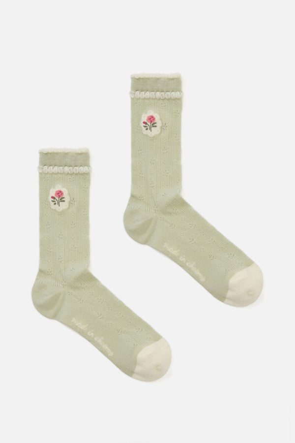 Princess Highway - Pointelle and Floral Socks - sage