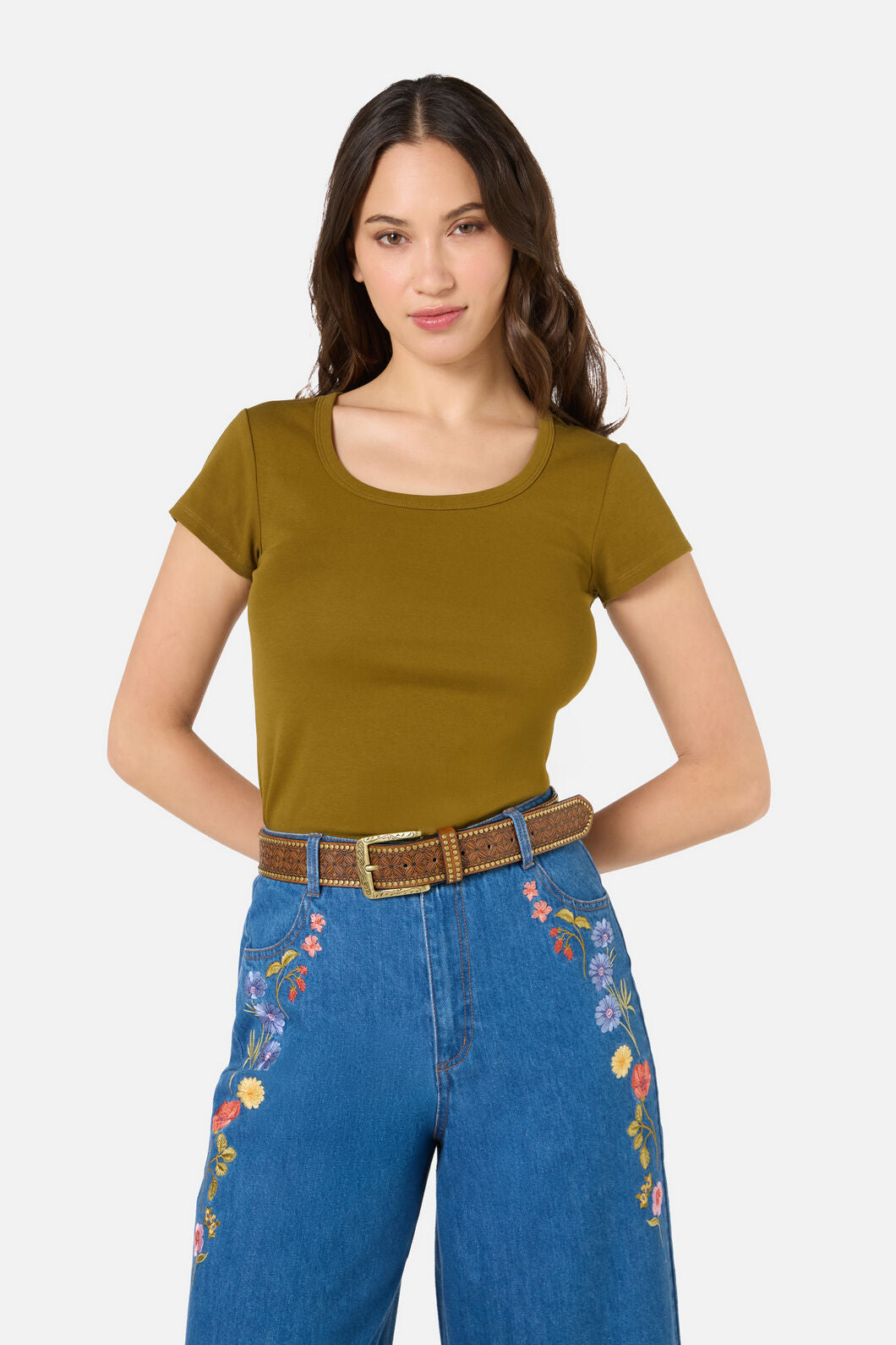Princess Highway - Embossed Stud Belt - tan