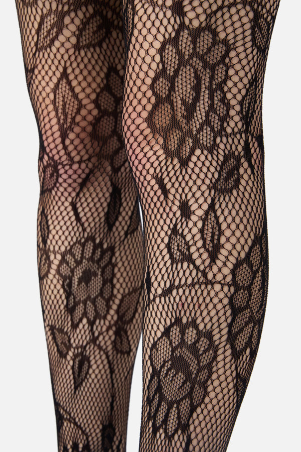 Princess Highway - Black Flower Fishnet Tights - black