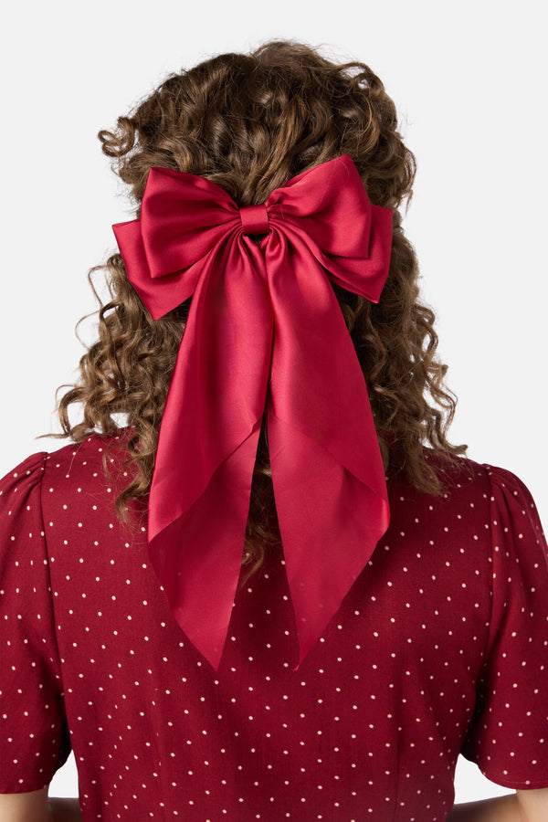 Princess Highway - Satin Bow Barrette Hair Clip - dark-red