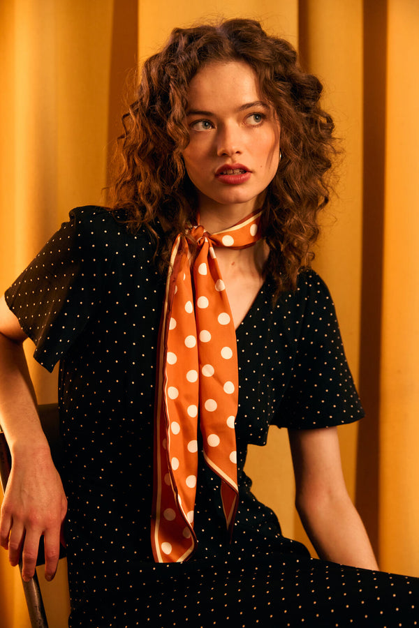 Princess Highway - Narrow Spot Satin Scarf - rust