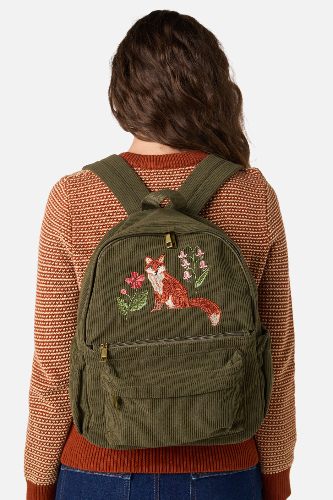 Princess Highway - Fox Embroidered Cord Backpack - green