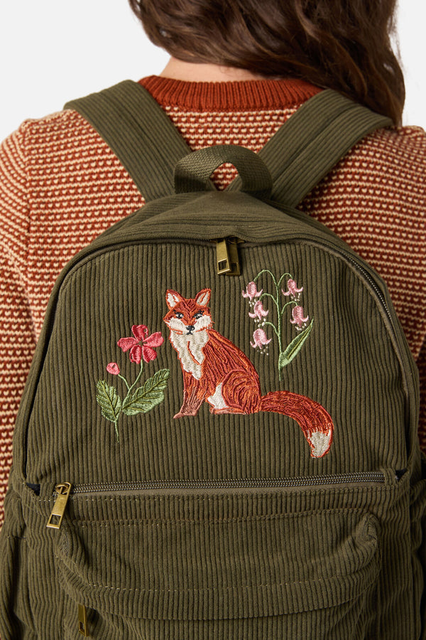 Princess Highway - Fox Embroidered Cord Backpack - green