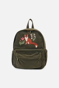 Princess Highway - Fox Embroidered Cord Backpack - green