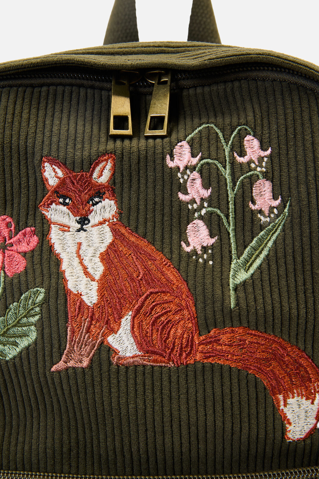 Princess Highway - Fox Embroidered Cord Backpack - green