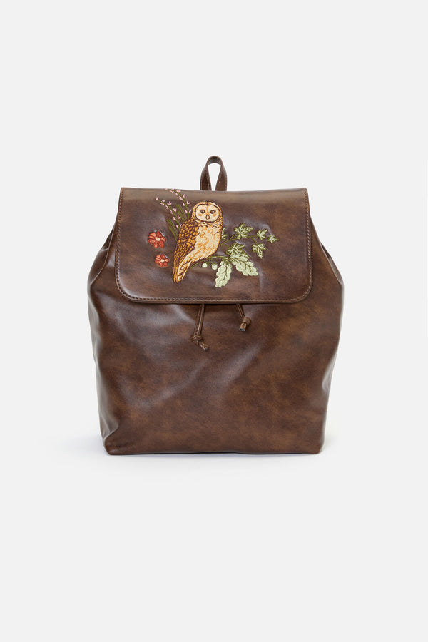 Princess Highway - Owl Embroidered Backpack - chocolate
