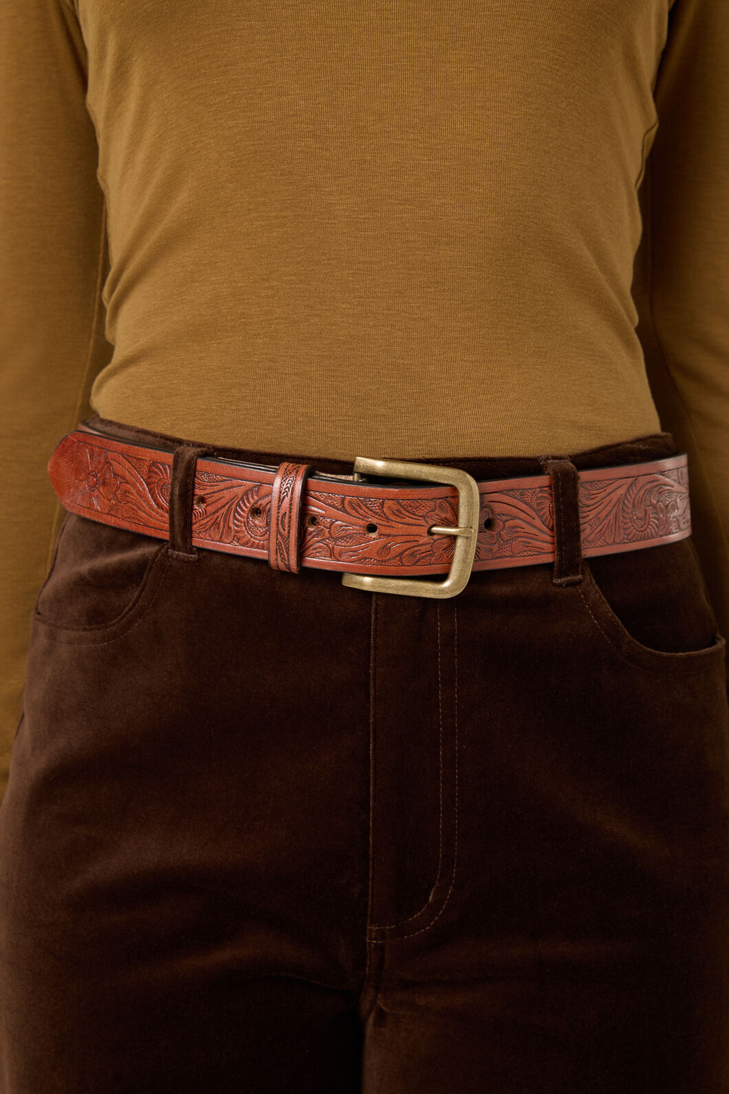 Princess Highway - Classic Carved Leather Belt - tan