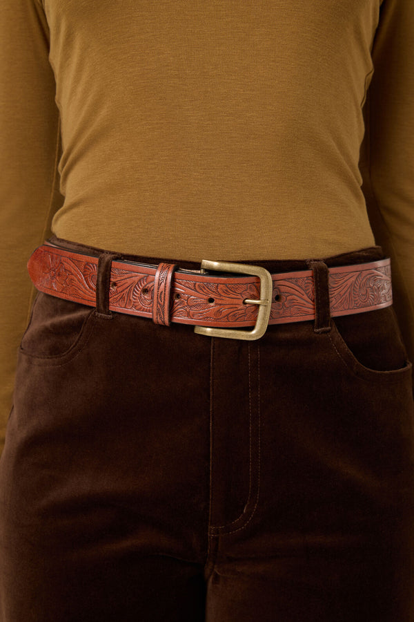 Princess Highway - Classic Carved Leather Belt - tan