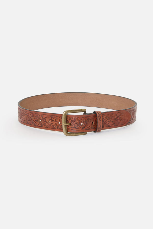 Princess Highway - Classic Carved Leather Belt - tan